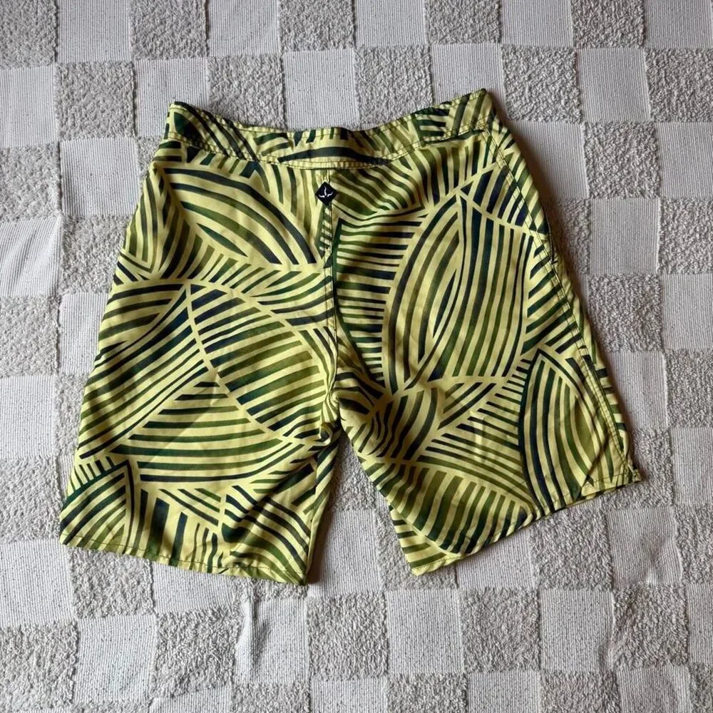 prAna Men's Yellow Palm Leaf Printed Shorts